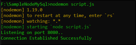 cmd successful - Node.js MySQL Tutorial - Edureka