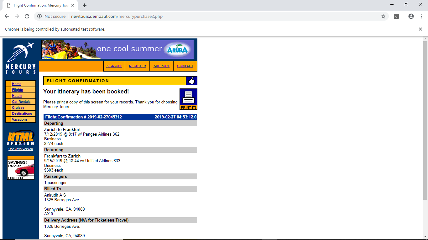 Flight confirmation - Selenium Maven - Edureka