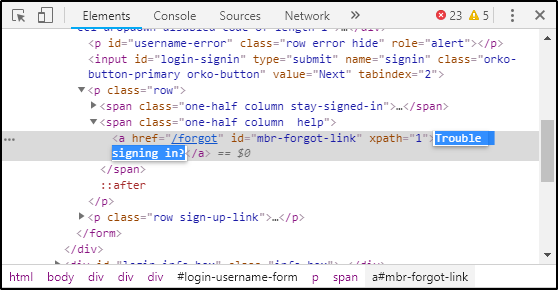 Trouble sign in inspect - Locators in Selenium - Edureka