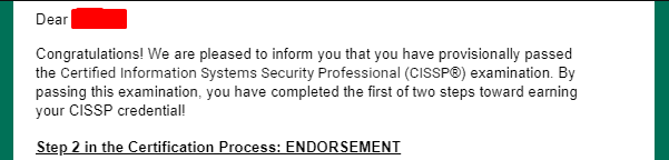 CISSP Endorsement Email