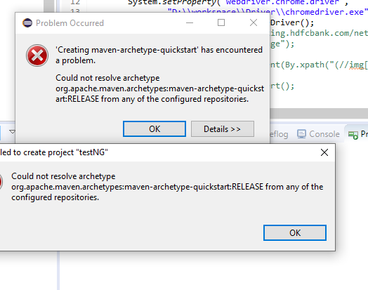 Error occurs while creating new maven project and could not