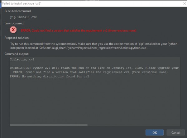 Error While Installing Cv2 Module In Pycharm | Edureka Community